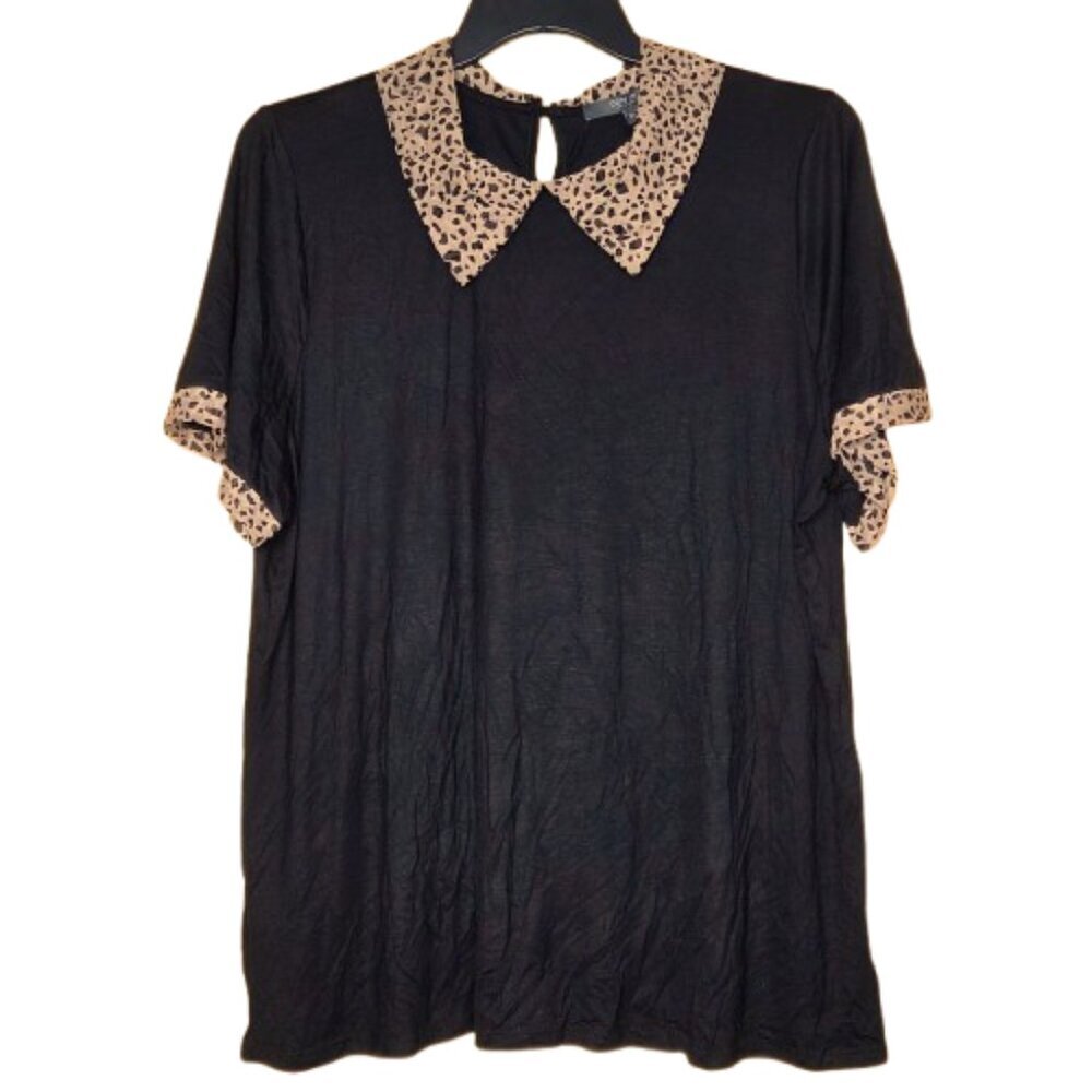 NWT COIN 1804 Plus Size Pebble Mesh Collar Keyhole Back Short Sleeve Top